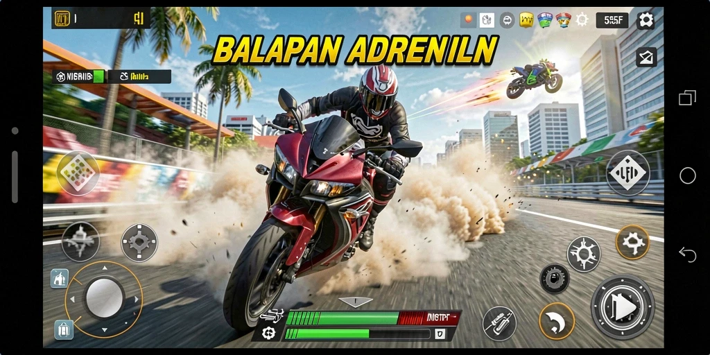Screenshot gameplay menarik dari balapan motor 555F.