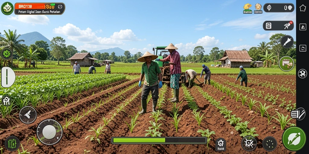 Screenshot utama BRO138 menunjukkan gameplay pertanian yang menarik dan berwarna.