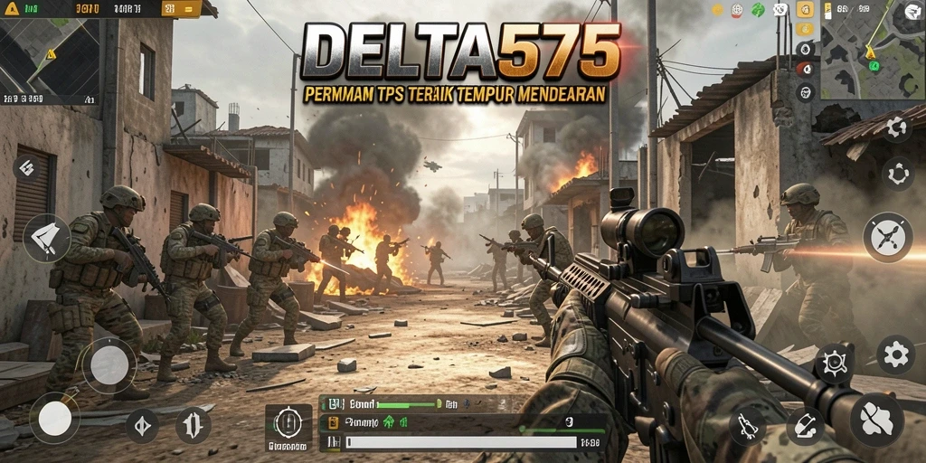 Tampilan memukau dari gameplay DELTA575 dengan aksi tembak-menembak yang intens.