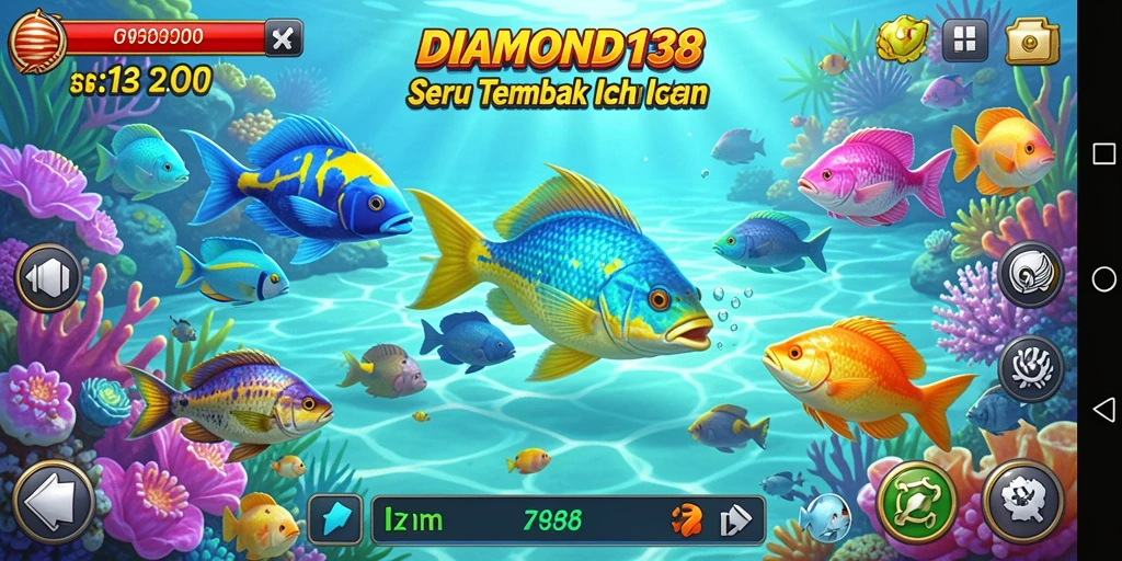 Screenshot game DIAMOND138 menampilkan aksi seru saat menembak ikan.