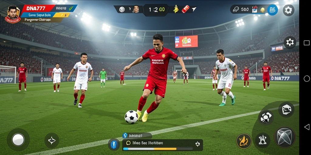 Tangkapan layar gameplay DNA777 dengan aksi seru dari pertandingan sepak bola.