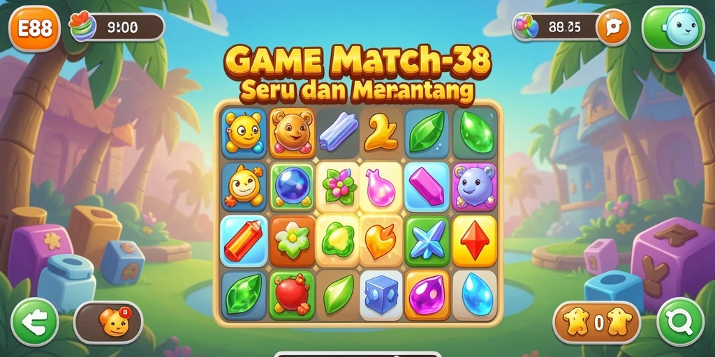 Screenshot utama E88 menampilkan gameplay seru dalam tantangan Match-3.