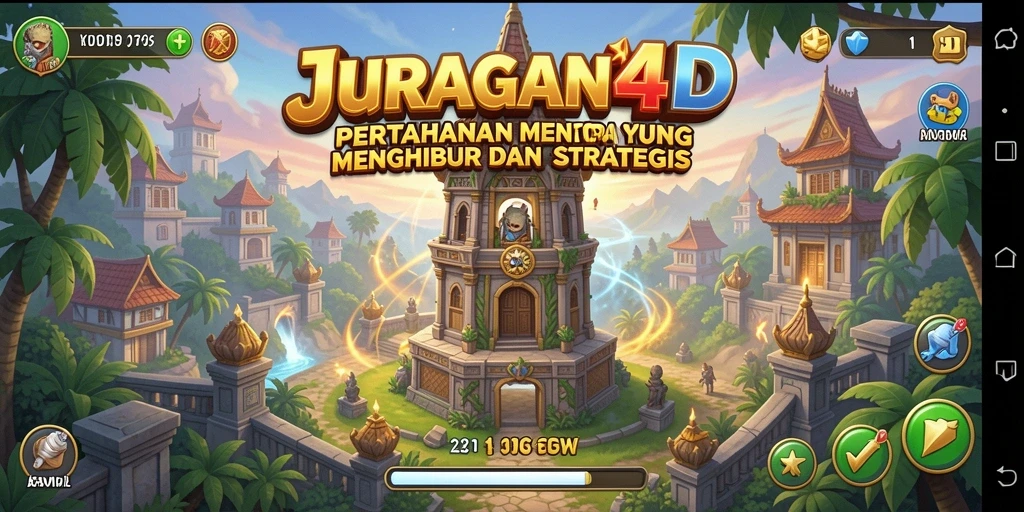 Screenshot JURAGAN4D menunjukkan aksi pertahanan menara yang seru.