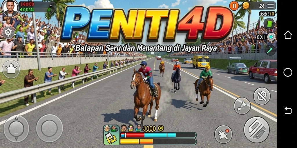 Tampilan gameplay seru PENITI4D dengan balapan mendebarkan.