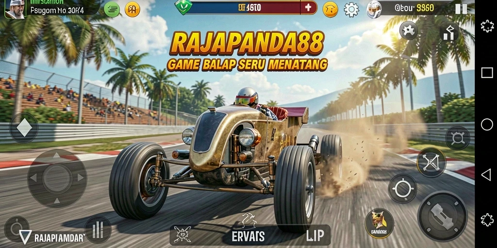 Tampilan seru gameplay RAJAPANDA88 dalam balapan yang mendebarkan.