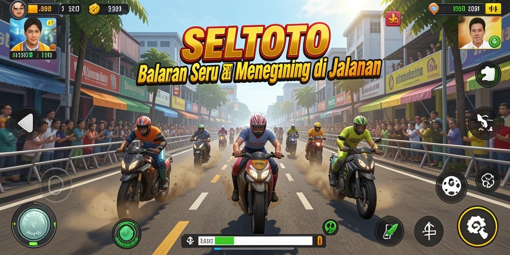 Tangkapan layar utama SELTOTO menampilkan aksi balapan yang mendebarkan.